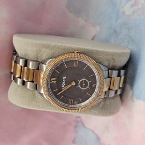 Fossil Gold and Silver Two-Tone Watch with Textured Bezel